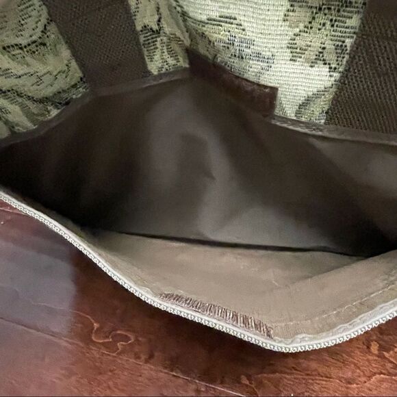 Vintage Verdi Tapestry Carryon Messenger Laptop Bag Cream Brown and Green Floral - Picture 9 of 16